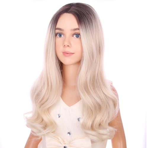 Image of PATTNIUM Long Blonde Wigs Long Curly Wavy Ombre Blonde Wig Middle Part Girls Wigs Heat Resistant Synthetic Hair Wigs