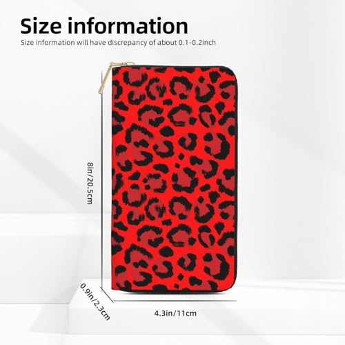 Leather Thin Slim Wallets for Women Men - Fashion Leopard red print Card Wallet Holder with Zipper2