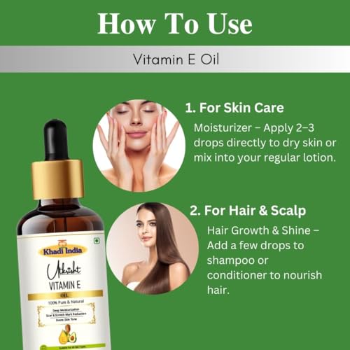 Image of Khadi Vitamin E Essential Oil 15 ml | Pure & Natural | For Scalp Care, Skin Tightening & Fine Lines | Anti Aging Properties | Oil for Face | All Skin Types | Aromatherapy for Men & Women
