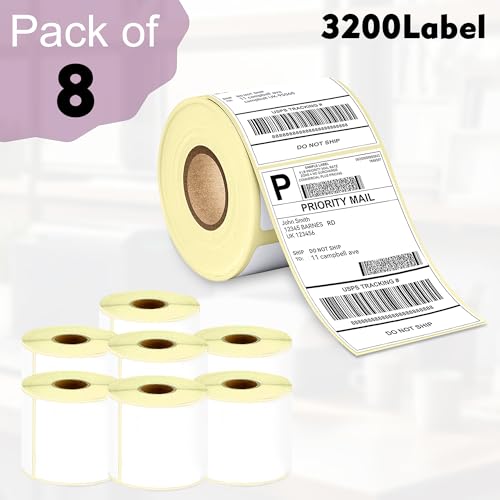 Image of GLUN 4x6 (100x150mm) Direct Thermal Label Rolls, 400 Labels per Roll, Self-Adhesive Shipping Stickers and Thermal Printers Pack of 8