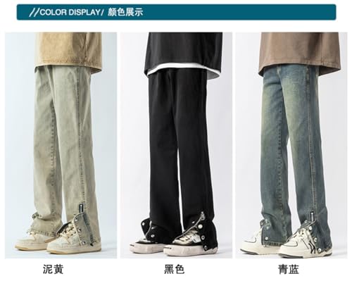 Pants Trousers Denim Zipper Jeans Men's Straight Tube Port Style Street2