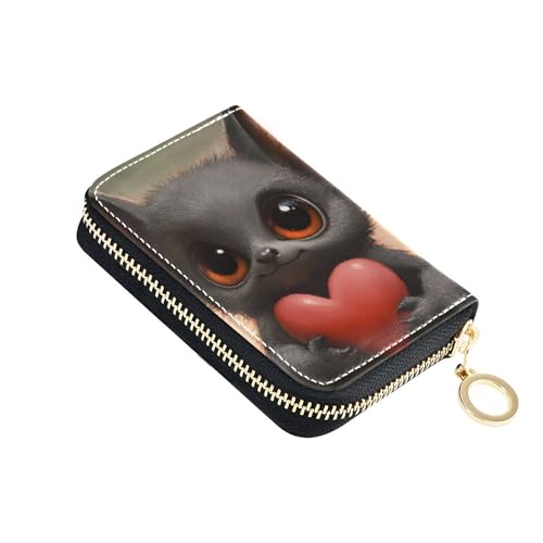 Credit Card Protector RFID Blocking Wallet Womens Zip Around Leather Coin Purse Pouch with Zipper Cute Bat Big Eyes Black