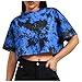 yuwo Camiseta sexy de verano para mujer con estampado de teñido anudado, cuello redondo, manga corta, holgada, para espectáculo, azul, L