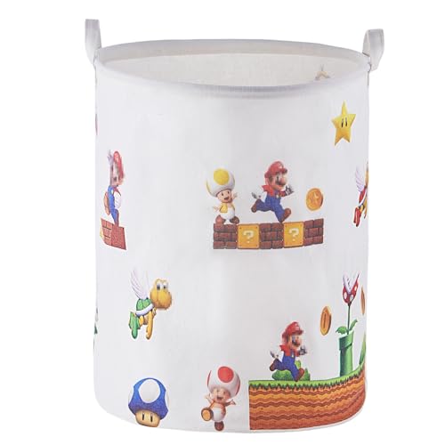 Super Storage Basket Baby Laundry Large Hamper Waterproof Nursery Bedroom Decor Brothers Dirty Clothes Basket for Kids Boys and Girls Birthday Gift Bag Bathroom Set Toy Bin(White Round)