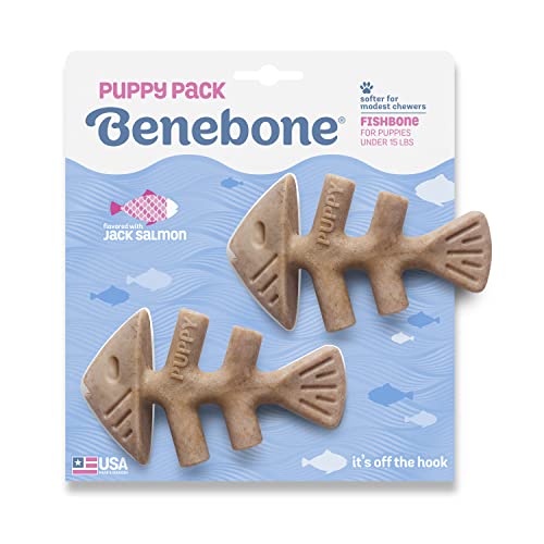 Benebone Puppy Tiny 2-Pack Indestructible Fishbone for Modest Chewers Teething Boredom Breaker for Puppies Real Jack Salmon Flavour