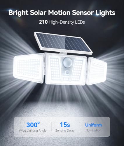 KOOPER Solar Flood Lights 210 LED Motion Sensor Outdoor Waterproof 3 Heads 300 Wide Angle - image 2