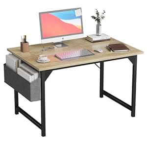 Furmax Computer Desk 40 Inch Small Office Desk with Storage Bag & Headphone Hook, Workstation for Home Office, Modern Writing Study Table (Oak)