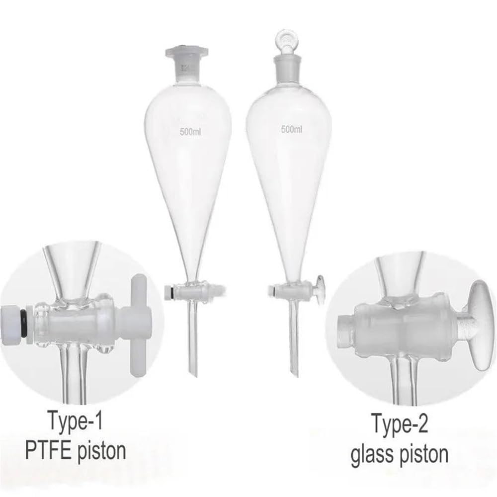Embudo de separación de vidrio con pistón de vidrio for laboratorio (60 ml, 125 ml, 250 ml, 500 ml y 1000 ml)(1000ml (PTFE piston))