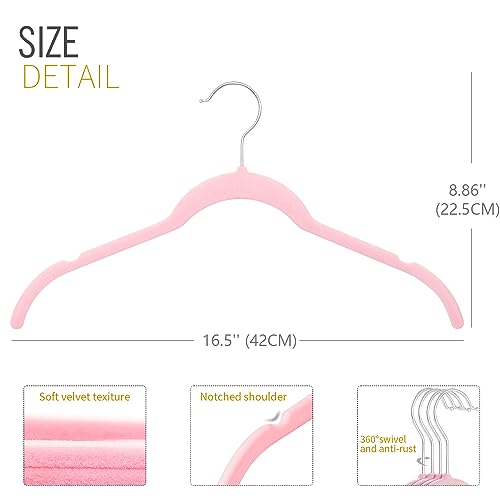 ManGotree 42 cm Hemd-Samtbügel mit 360° drehbarem Haken 22 Stück Rosa – Ansicht 3