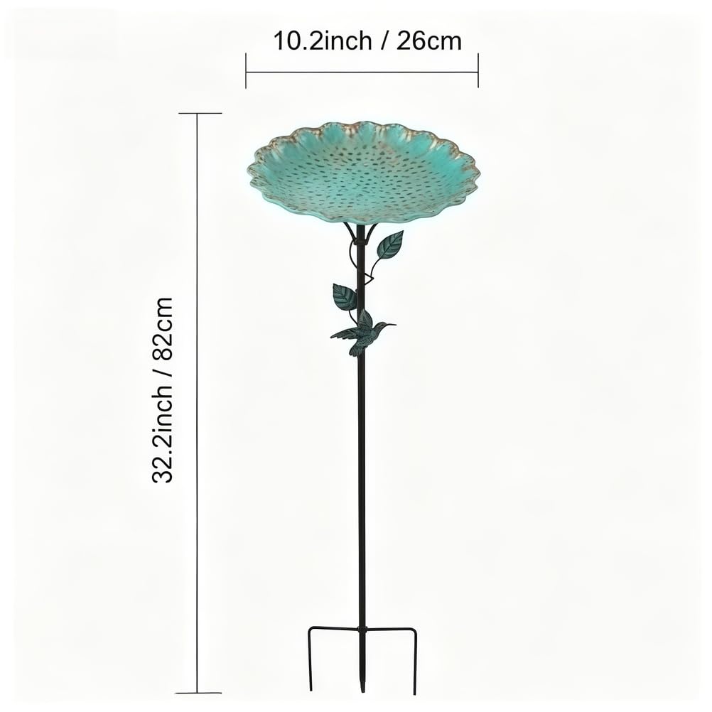 Zestaw 2 metalowych kąpielisk dla ptaków 82 cm na zewnątrz, odporne na rdzę, stojące naczynie na wodę z miską karmnika do ogrodu, patio, podwórka, ścieżki na farmie