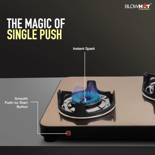Image of BLOWHOT Crystal 3B Gas Stove | Stainless Steel Top | Push Button Auto Ignition Gas Stove Powered by Battery | Warranty - 2 Year on Product | 5 Years on Burner and Gas Valves