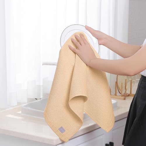 Image of Homaxy 100% Cotton Waffle Weave Kitchen Dish Towels, Ultra Soft Absorbent Quick Drying Cleaning Towel, 13 x 28 Inches, 4-Pack, Apricot