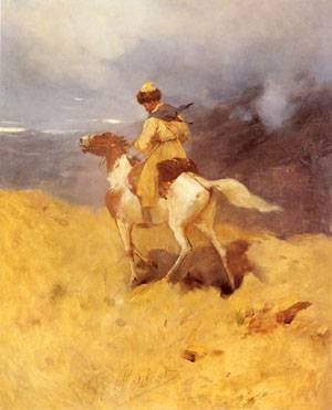 Peinture à l'huile d'art Franz Roubaud tableau de maître Cavalier de Montagne