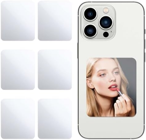 Xinjoduz 6PCS Mirror for Phone, Rectangle Cellphone Case Mirrors Decal Stick-On Slim Flat Sticker Cell Phones Selfie Mirror Small Adhesive Makeup Mirrors for Phone Back