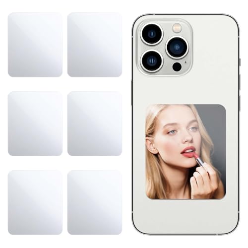 Xinjoduz 6PCS Mirror for Phone, Rectangle Cellphone Case Mirrors Decal Stick-On Slim Flat Sticker Cell Phones Selfie Mirror Small Adhesive Makeup Mirrors for Phone Back