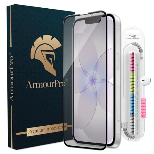 Image of ArmourPro Anti Glare Matte Tempered Glass for iPhone 16e, 17E, 14 and iPhone 13, Anti Fingerprint Screen Protector, 9H Scratch Resistant, Smooth Touch, Easy Installation Kit with Cable Protector