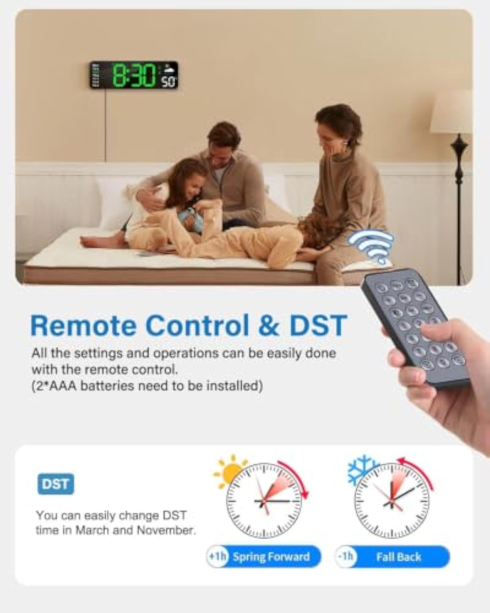 Smart Green LED Digital Wall Clock with Remote Control