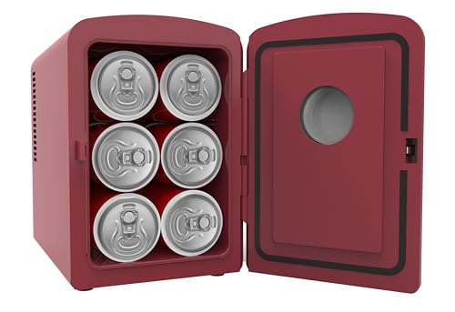 Image of Frigidaire 9 can /6l mini personal fridge cooler Crocodile finish door-W: 7.08 inch x L: 11.81 inch X H: 10.04 (Red) (Renewed)