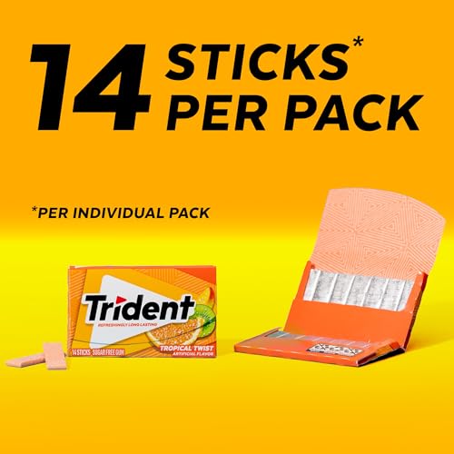 Image of Trident Tropical Twist Sugar Free Gum, 12 Packs of 14 Pieces (168 Total Pieces)