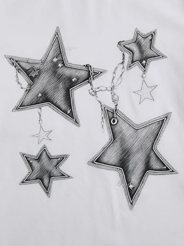 Image of RoseSeek Girl's Geometric Star Graphic Tee Tops Casual Summer Short Sleeve Crew Neck T Shirt