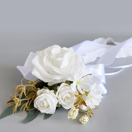 Flores de seda con lazo para coche de novios adorno de vehículo festivo 6