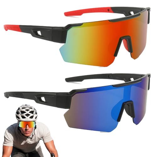 CLIUNT schnelle brille rave, 2 Stück Sport Sonnenbrille, Polarisiert Fahrradbrille, UV400 Schutz Sportbrille, für Radfahren, Motorradfahren, Laufen, Skifahren, Bergsteigen