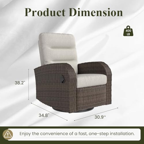 Oversized Wicker Outdoor Swivel Glider Recliner with Adjustable Backrest & Footrest, Patio Reclining Lounge Chair image 2
