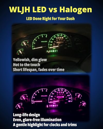Image of WLJH 40-Pack Pink T5 T10 LED Bulb with Socket, Polarity-Free, Dimmable | 4014 SMD, 300lm, Direct Replacement for Dash Gauge Cluster, Dome Map, License Plate Lights, Fits 74 2721 194 168