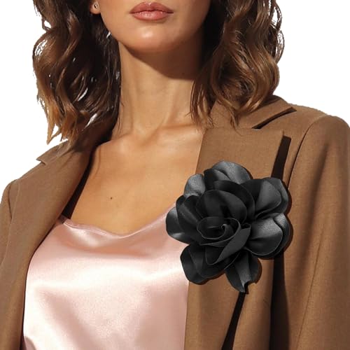 Image of Dainty Satin Fabric Flower Brooches for Women Large Rose Floral Brooch for Party Dance Wedding Banquet Elegant Camellia Fashion Brooch Pin for Women Girl 5.5inch