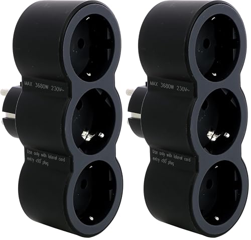 LEGRAND Adaptadores 2P+T, 3 Tomas de enchufes/Corriente Frontales, Horizontal, Ladron de enchufes, Color Negro/Gris Oscuro 694519 (Paquete de 2)