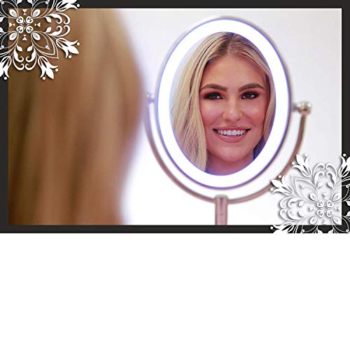 Mirrorvana Motion Sensor LED Lighted Makeup Mirror ~ Double Sided 5x/1x Magnifying ~ AC Adapter or Battery Operated ~ 9" x 8" Oval Reflection, 16" Height