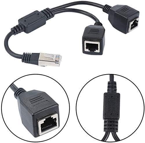 RJ45 Network Splitter Adapter Cable, RJ45 1 Male to 2 Female LAN Ports Ethernet Splitter Adapter Cable Suitable for Super Cat5, Cat5e, Cat6, Cat7 LAN Ethernet Socket Adapter Connector (Blcak)