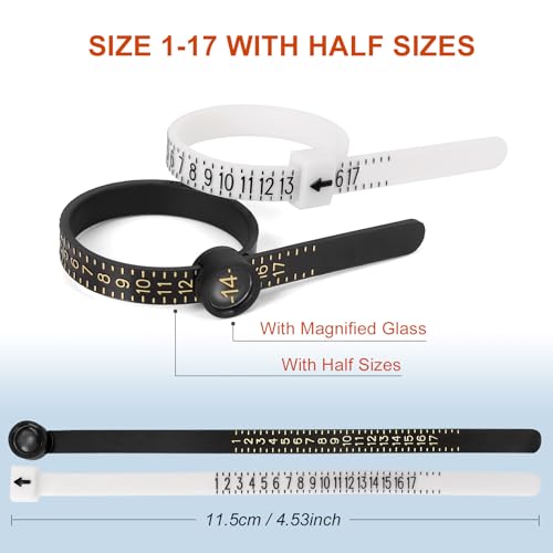 ring sizer measuring tool kit upgraded 27 pcs stainless steel measuring ring tool us ring size 0-13 with half size 2 pcs reusable finger size 1-17 usa rings size with magnified glass
