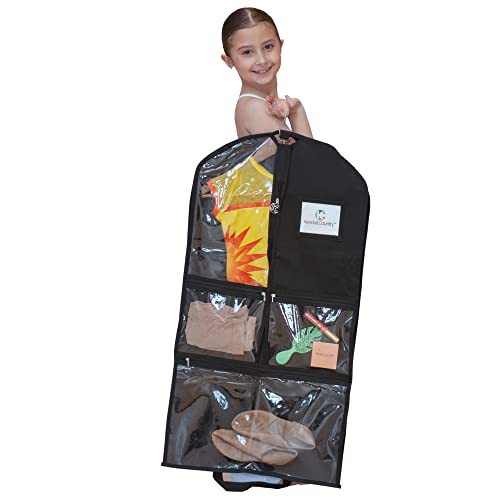 Waterproof Hanging Garment Bag 35 inch Clothes Bag with Gusset, 5 Pockets & Side Zip for Dance Costumes, Theatre, Beauty Pageants & More. Best for younger performers with small costume pieces.