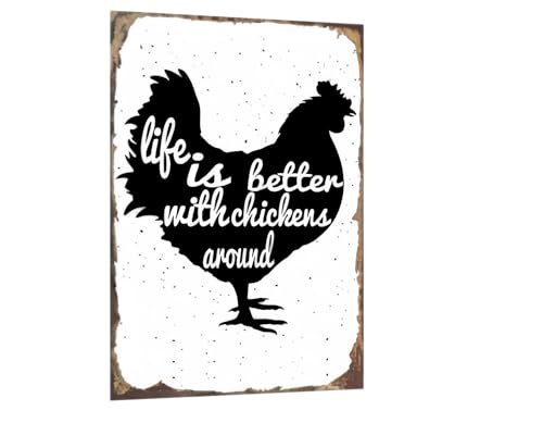 Vintage Metal Tin Sign Funny Sarcastic Party Wall Art Decor Signs "Life is Better with Chickens" Vintage Metal Sign, 8x12 Inch Wall Art, Perfect for Farmhouse, Kitchen, Country Home Decor, and Chicken Coop Decoration