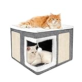 LQNQ Cat Beds For Indoor Cats,Large Cat House Cats Bed Cave with Two Scratch Pads and Hanging Ball,Foldable Cute Cat Condo for Large Small Pet Kitty