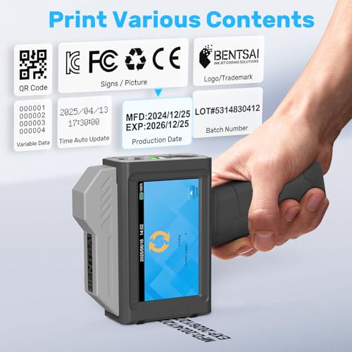 Image of BENTSAI Handheld Inkjet Printer BT-HH62 Series Newly Upgraded with 16H Long Endurance Use for Batch Number Date Code Logo Serial Number QR Code on Plastic Cardboard Wood Metal (1.0 Inch with Sensor)