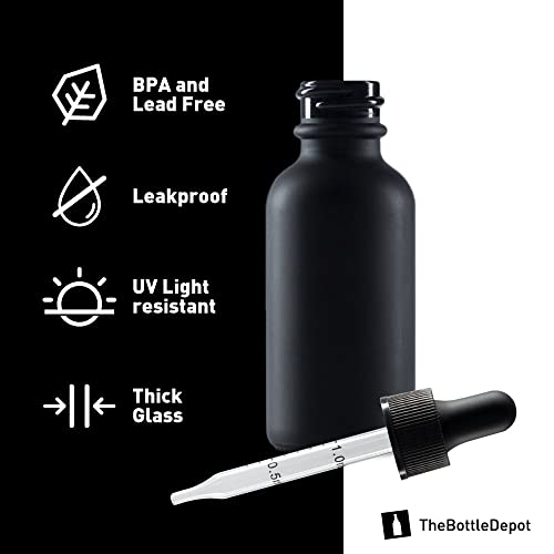 The Bottle Depot - 𝟳 𝗖𝗼𝗹𝗼𝗿𝘀 𝗔𝘃𝗮𝗶𝗹𝗮𝗯𝗹𝗲 - 72 Pack - 1 Oz Glass Bottle With Dropper - Black Frosted - 20-400 Neck Finish - Boston Round Bottles - Uv Rays Protection #TOP2