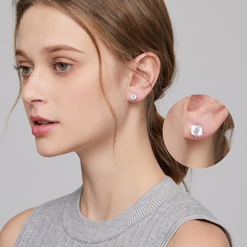Jiamiaoi 18K White Gold Plated Simulated Diamond Earrings for Men Women Hypoallergenic 925 Sterling Silver Cubic Zirconia CZ Stud Earrings4mm-8mm4