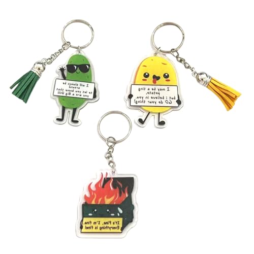 Uclac Llavero de fuego/pepinillo/patata, llavero positivo con cita positiva para regalos de apoyo emocional, 3 unidades.
