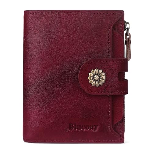 Image of Wallet Women,RFID Blocking Real Leather Womens Wallet Bifold Compact Card Holder Small Wallet for Women with Removable ID Window Red