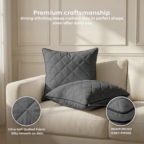 Image of AYKA Microfiber Cushion Filler Set of 5 (16 x 16 Inch) | Soft & Fluffy Sofa Cushions Inserts | Premium Polyester Fiber Throw Pillows for Sofa, Couch, Bed & Living Room Decor | Grey