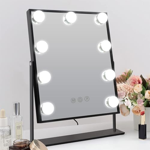 Hansong Hollywood Lighted Vanity Mirror with 9 LED Bulbs and 10X Magnification, 360° Rotation