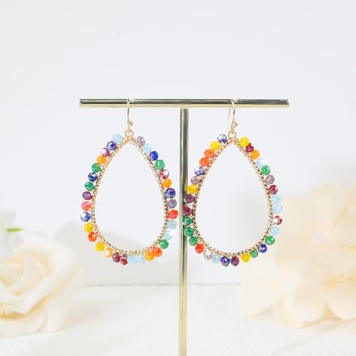 Pealicious Colorful Earrings For Women, Boho Earrings Summer Dangle Earrings Sparkly Gold Hoop Rainbow Earrings With Multi Color Crystal Beaded As Girls Summer Jewelry Beach Accessories Vacation Gifts thumb #7