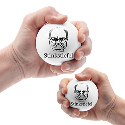 Stinkstiefel 2 x Stressball Lustig je 6 cm Ø - Squishy - Antistressball Lustig für Stressabbau - Fun Gadgets als Geschenk an Missgelaunte - Spaßgeschenke - Wutball - Entspannung Büro Cover