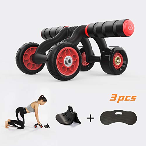 YUNMAI Rodillo Abdominal de 4 Ruedas para Mujeres Hombres Diseño Multipropósito Durable Trapezoidal Silencioso con Freno y Esterilla Rodillera Ejercicio Gimnasia Oficina en Casa (Negro)