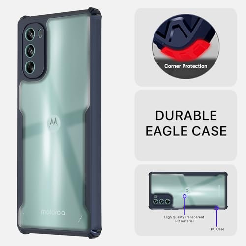Image of Pikkme Moto G62 5G Back Cover | Crystal Clear Transparent Back | Ultra Hyrbid | Full Camera Protection | Raised Edge | Bumper Back Case (Blue)