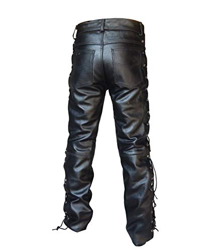 2Fit Men's Thick Cowhide Leather Side Laces Jeans Model Pant Waist Size 30" to 42" (36" Waist) Black4