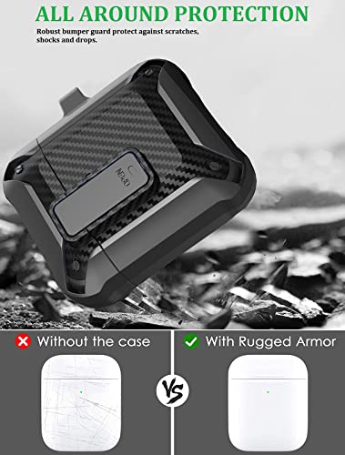 Image of Olytop for Airpods 2nd 1st Generation Case Men Lock with Cleaner Kit, Rugged AirPod 2 /1 Gen Protective Hard Cover Shockproof Skin Boys Women with Keychain for Apple iPods 2nd /1st Cases, Black