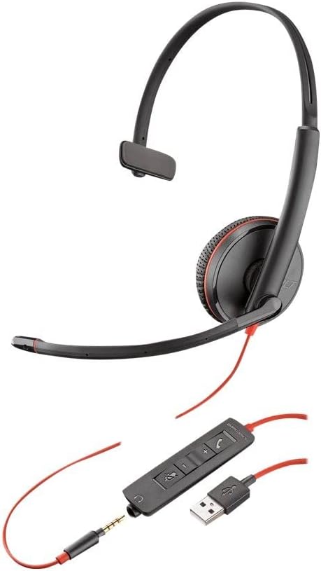 Plantronics Blackwire C3215 Headset – Mono – Black – USB Type A, Mini-Phone – Wired – 20 Hz – 20 kHz – Over-The-Head – Monaural – Supra-aural – Noise Cancelling Microphone (209746-22)